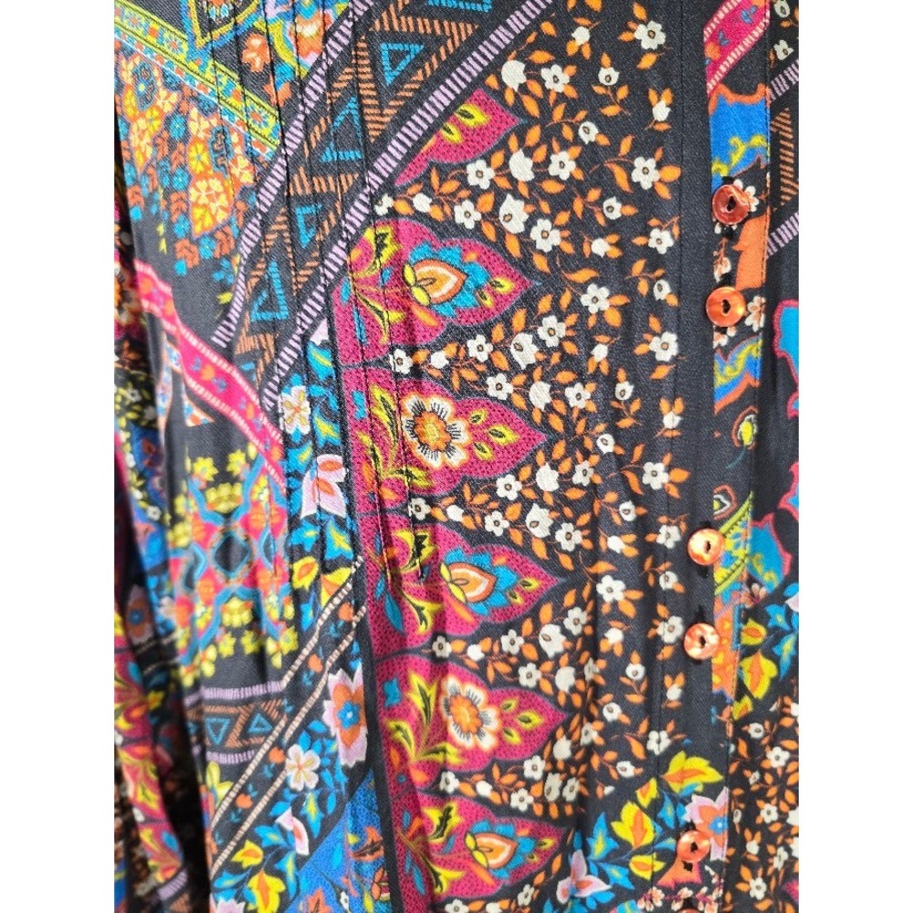 Sahara Patchwork Boho Long Sleeve Button Front Tu… - image 10